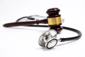 Wood gavel and stethescope representing medical malpractice. If you're a victim of negligence while receiving medical care, our team of medical malpractice attorneys in Baltimore can help you.